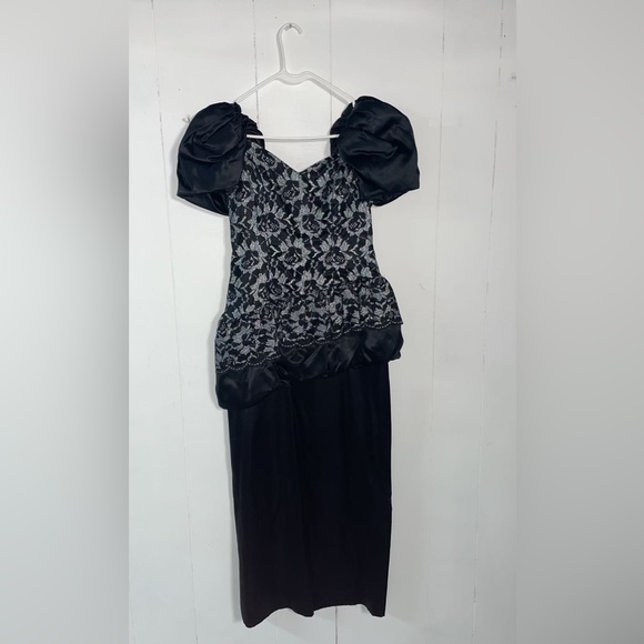 Vintage 80s Black and Silver Dress size 11-12 - Picture 5 of 5